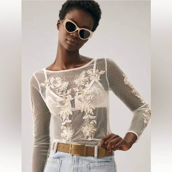 Anthropologie Tops - Anthropologie Mesh embellished top new with tags